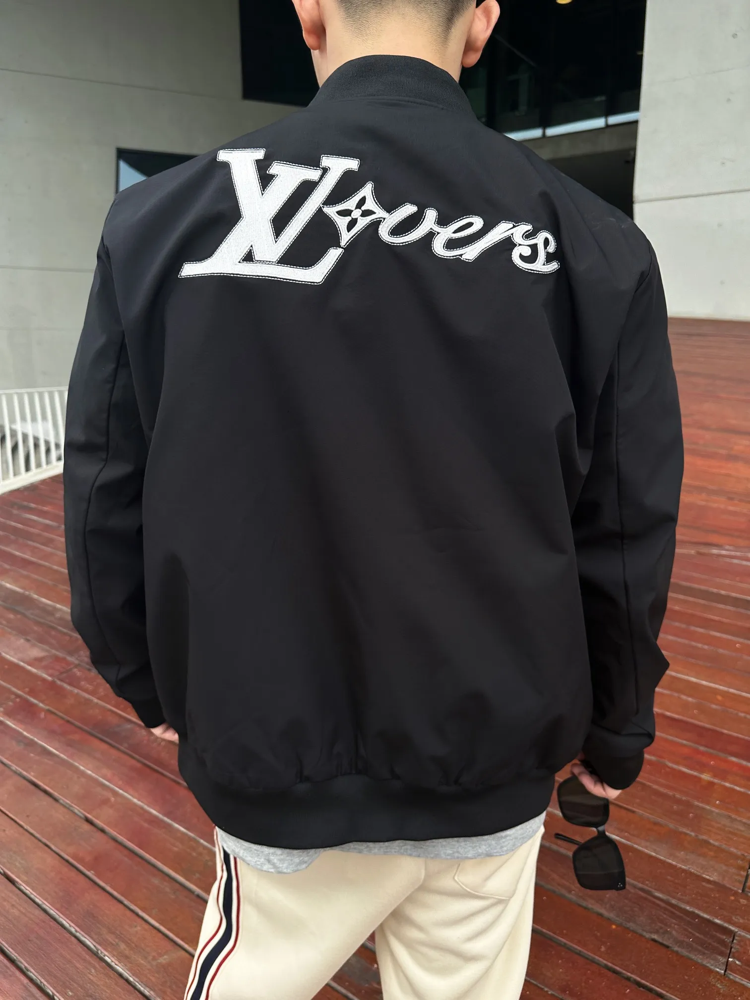 Louis Vuitton/Louis Vuitton embroidered lettering baseball jacket